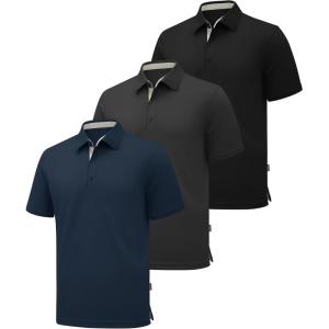 imageZITY 3 Pack Polo Shirts for Men Short Sleeve Moisture Wicking T Shirt Business Casual Mens Golf Shirts Collared TShirtsBlack Grey Navy