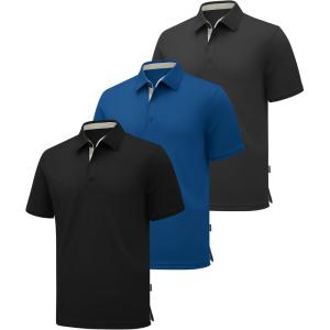 imageZITY 3 Pack Polo Shirts for Men Short Sleeve Moisture Wicking T Shirt Business Casual Mens Golf Shirts Collared TShirtsBlack Grey Royal