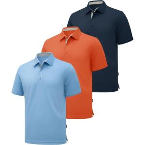 imageZITY 3 Pack Polo Shirts for Men Short Sleeve Moisture Wicking T Shirt Business Casual Mens Golf Shirts Collared TShirtsBlue Orange Navy