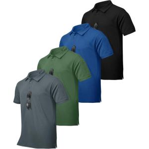 imageZITY 4 Pack Mens Polo Shirt Short Sleeve Athletic Performance Tactical Shirts for Men Outdoor Sport Work TShirtBlack Grey Green Blue