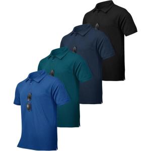 imageZITY 4 Pack Mens Polo Shirt Short Sleeve Athletic Performance Tactical Shirts for Men Outdoor Sport Work TShirtBlack Navy Blue Teal Blue