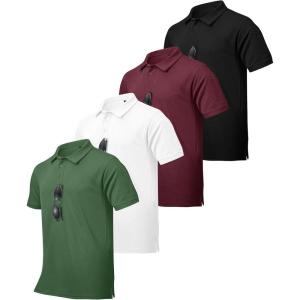 imageZITY 4 Pack Mens Polo Shirt Short Sleeve Athletic Performance Tactical Shirts for Men Outdoor Sport Work TShirtWhite Black Green Red
