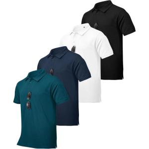 imageZITY 4 Pack Mens Polo Shirt Short Sleeve Athletic Performance Tactical Shirts for Men Outdoor Sport Work TShirtWhite Black Navy Teal Blue