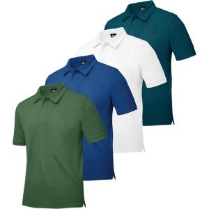 imageZITY 4 Pack Mens Polo Shirt Short Sleeve Athletic Performance Tactical Shirts for Men Outdoor Sport Work TShirtWhite Green Blue Teal Blue