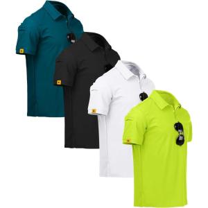 imageZITY 4 Pack Mens Polo Shirt Short Sleeve Sports Golf Tennis TShirt Athletic Collared Tactical ShirtsBlack Teal Blue Lemon White