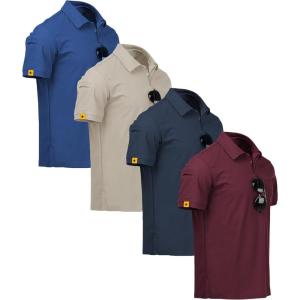 imageZITY 4 Pack Mens Polo Shirt Short Sleeve Sports Golf Tennis TShirt Athletic Collared Tactical ShirtsBlue Lightkhaki Navy Winered