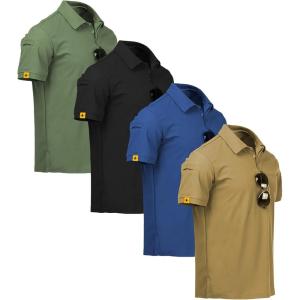 imageZITY 4 Pack Mens Polo Shirt Short Sleeve Sports Golf Tennis TShirt Athletic Collared Tactical ShirtsGnblk