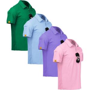 imageZITY 4 Pack Mens Polo Shirt Short Sleeve Sports Golf Tennis TShirt Athletic Collared Tactical ShirtsGrass Moon Pin Purple