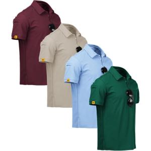 imageZITY 4 Pack Mens Polo Shirt Short Sleeve Sports Golf Tennis TShirt Athletic Collared Tactical ShirtsWine Khaki Moon Forest