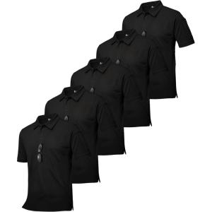 imageZITY 5 Pack Tactical Polo Shirts for Men Golf Shirt Short Sleeve Athletic Performance Moisture Wicking Work Outdoor TshirtsBlack