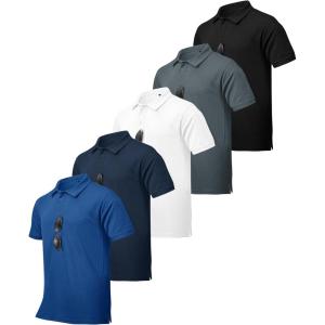 imageZITY 5 Pack Tactical Polo Shirts for Men Golf Shirt Short Sleeve Athletic Performance Moisture Wicking Work Outdoor TshirtsWhite Black Gray Navy Blue