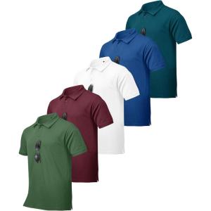 imageZITY 5 Pack Tactical Polo Shirts for Men Golf Shirt Short Sleeve Athletic Performance Moisture Wicking Work Outdoor TshirtsWhite Blue Teal Green Red