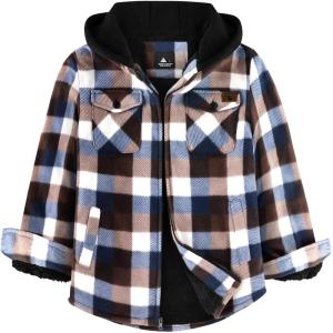 imageZITY Boys Flannel Shirt Jacket Fleece Sherpa Lined Plaid Jackets Unisex Coat Full Zip Hoodie Girls Winter Outwear 615 YearsCoffee Brown