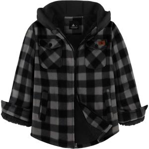 imageZITY Boys Flannel Shirt Jacket Fleece Sherpa Lined Plaid Jackets Unisex Coat Full Zip Hoodie Girls Winter Outwear 615 YearsDark Grey