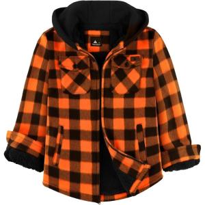 imageZITY Boys Flannel Shirt Jacket Fleece Sherpa Lined Plaid Jackets Unisex Coat Full Zip Hoodie Girls Winter Outwear 615 YearsOrange Black
