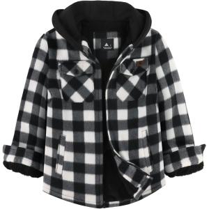 imageZITY Boys Flannel Shirt Jacket Fleece Sherpa Lined Plaid Jackets Unisex Coat Full Zip Hoodie Girls Winter Outwear 615 YearsWhite Black