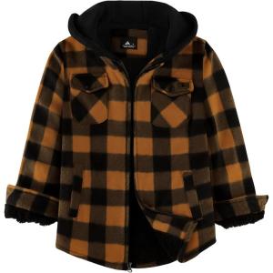 imageZITY Boys Flannel Shirt Jacket Fleece Sherpa Lined Plaid Jackets Unisex Coat Full Zip Hoodie Girls Winter Outwear 615 YearsYellow Black