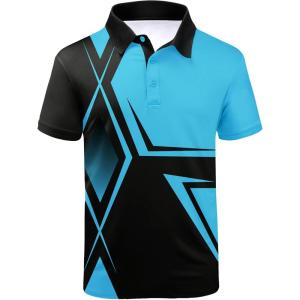 imageZITY Golf Polo Shirts for Men Short Sleeve Athletic Tennis TShirtBlack Sky Blue