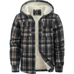 imageZITY Mens Flannel Hooded Jacket Fleece Sherpa Lined Plaid Shirts Jackets Zip Up Sweatshirt Hoodies for Men with 4 PocketsBlack Brown