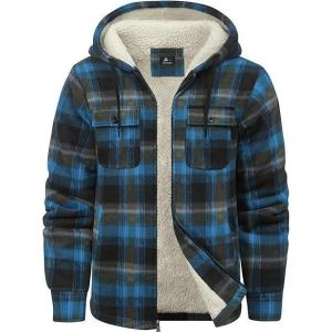 imageZITY Mens Flannel Hooded Jacket Fleece Sherpa Lined Plaid Shirts Jackets Zip Up Sweatshirt Hoodies for Men with 4 PocketsBlue Yellow
