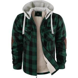 imageZITY Mens Flannel Hooded Jacket Fleece Sherpa Lined Plaid Shirts Jackets Zip Up Sweatshirt Hoodies for Men with 4 PocketsGray Green
