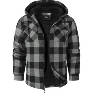 imageZITY Mens Flannel Hooded Jacket Fleece Sherpa Lined Plaid Shirts Jackets Zip Up Sweatshirt Hoodies for Men with 4 PocketsGrey
