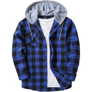imageZITY Mens Flannel Hoodie Shirts Casual Button Down Plaid Shirt Jackets for Men Long Sleeve Stylish Hooded with PocketBlack Blue