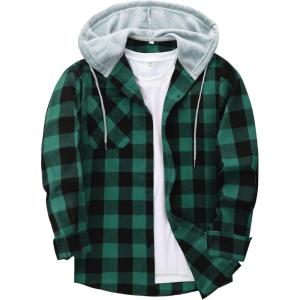 imageZITY Mens Flannel Hoodie Shirts Casual Button Down Plaid Shirt Jackets for Men Long Sleeve Stylish Hooded with PocketBlack Green