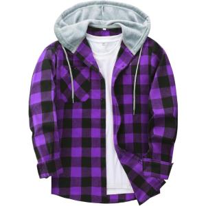 imageZITY Mens Flannel Hoodie Shirts Casual Button Down Plaid Shirt Jackets for Men Long Sleeve Stylish Hooded with PocketBlack Purple