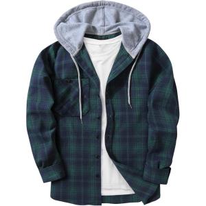 imageZITY Mens Flannel Hoodie Shirts Casual Button Down Plaid Shirt Jackets for Men Long Sleeve Stylish Hooded with PocketBlue Green Navy