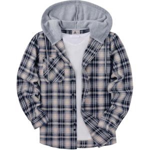 imageZITY Mens Flannel Hoodie Shirts Casual Button Down Plaid Shirt Jackets for Men Long Sleeve Stylish Hooded with PocketDark Blue White