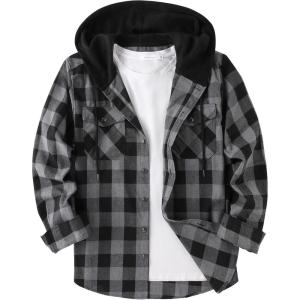 imageZITY Mens Flannel Hoodie Shirts Casual Button Down Plaid Shirt Jackets for Men Long Sleeve Stylish Hooded with PocketDark Grey