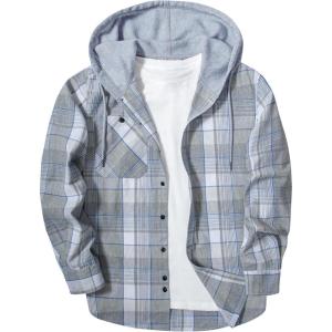 imageZITY Mens Flannel Hoodie Shirts Casual Button Down Plaid Shirt Jackets for Men Long Sleeve Stylish Hooded with PocketGrey