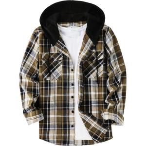imageZITY Mens Flannel Hoodie Shirts Casual Button Down Plaid Shirt Jackets for Men Long Sleeve Stylish Hooded with PocketMilitary Green Blue