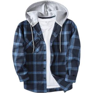 imageZITY Mens Flannel Hoodie Shirts Casual Button Down Plaid Shirt Jackets for Men Long Sleeve Stylish Hooded with PocketNavy