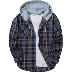 imageZITY Mens Flannel Hoodie Shirts Casual Button Down Plaid Shirt Jackets for Men Long Sleeve Stylish Hooded with PocketNavy Blue Yellow