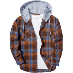 imageZITY Mens Flannel Hoodie Shirts Casual Button Down Plaid Shirt Jackets for Men Long Sleeve Stylish Hooded with PocketOrange Blue