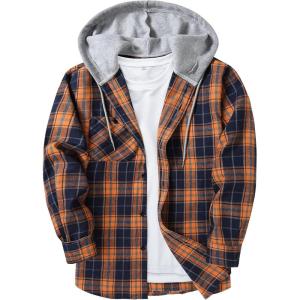 imageZITY Mens Flannel Hoodie Shirts Casual Button Down Plaid Shirt Jackets for Men Long Sleeve Stylish Hooded with PocketOrange Navy