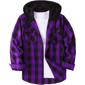 imageZITY Mens Flannel Hoodie Shirts Casual Button Down Plaid Shirt Jackets for Men Long Sleeve Stylish Hooded with PocketPurple