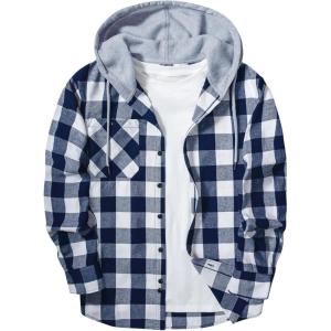 imageZITY Mens Flannel Hoodie Shirts Casual Button Down Plaid Shirt Jackets for Men Long Sleeve Stylish Hooded with PocketRoyalblue White