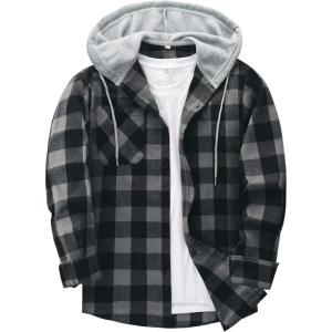 imageZITY Mens Flannel Hoodie Shirts Casual Button Down Plaid Shirt Jackets for Men Long Sleeve Stylish Hooded with PocketWhite
