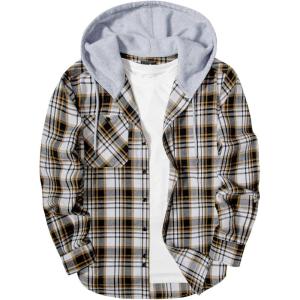 imageZITY Mens Flannel Hoodie Shirts Casual Button Down Plaid Shirt Jackets for Men Long Sleeve Stylish Hooded with PocketWhite Grey Brown