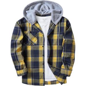 imageZITY Mens Flannel Hoodie Shirts Casual Button Down Plaid Shirt Jackets for Men Long Sleeve Stylish Hooded with PocketYellow Dark Blue