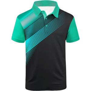 imageZITY Mens Golf Shirt Short Sleeve Sport Moisture Wicking Performance Print Golf Polo Shirts for Men Collared Casual TShirtBlack Green