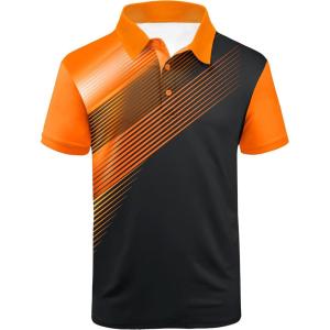 imageZITY Mens Golf Shirt Short Sleeve Sport Moisture Wicking Performance Print Golf Polo Shirts for Men Collared Casual TShirtBlack Orange