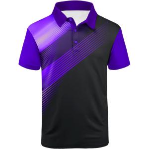 imageZITY Mens Golf Shirt Short Sleeve Sport Moisture Wicking Performance Print Golf Polo Shirts for Men Collared Casual TShirtBlack Violet