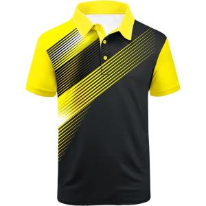imageZITY Mens Golf Shirt Short Sleeve Sport Moisture Wicking Performance Print Golf Polo Shirts for Men Collared Casual TShirtBlack Yellow