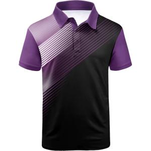 imageZITY Mens Golf Shirt Short Sleeve Sport Moisture Wicking Performance Print Golf Polo Shirts for Men Collared Casual TShirtDeep Purple