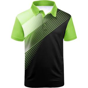 imageZITY Mens Golf Shirt Short Sleeve Sport Moisture Wicking Performance Print Golf Polo Shirts for Men Collared Casual TShirtLemon Green