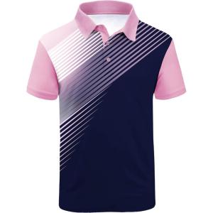 imageZITY Mens Golf Shirt Short Sleeve Sport Moisture Wicking Performance Print Golf Polo Shirts for Men Collared Casual TShirtPink Blue